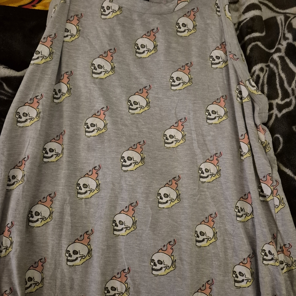Torrid Gray Tank Top with Flaming Skull Print